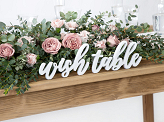 Wooden inscription Wish table, white, 40x10cm