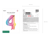 Foil Balloon Number ''4'', 86cm, pastel rainbow
