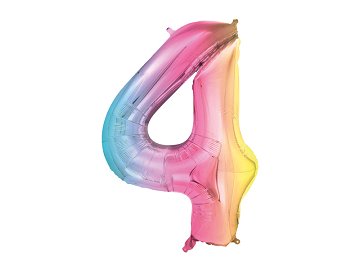 Foil Balloon Number ''4'', 86cm, pastel rainbow