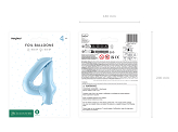 Foil Balloon Number ''4'', 72cm, light blue