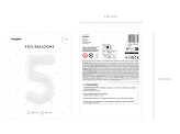 Foil ballon Number ''5'', 86 cm, white