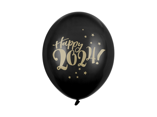 Balloons 30cm, Happy 2024!, Pastel Black (1 pkt / 6 pc.)