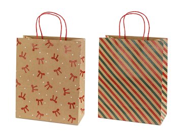 Gift bags Stripes and bows, 26x32.5x12 cm, kraft (1 pkt / 6 pc.)