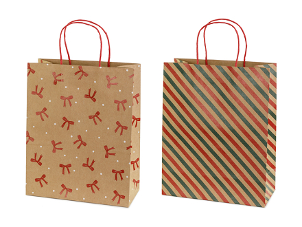 Gift bags Stripes and bows, 26x32.5x12 cm, kraft