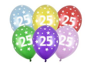 Balloons 30cm, 25th Birthday, Metallic Mix (1 pkt / 6 pc.)