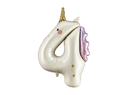 Foil balloon Number ''4'' Unicorn, 93cm, mix