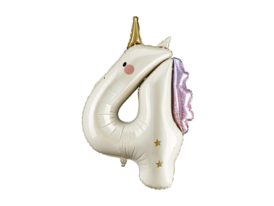 Foil balloon Number ''4'' Unicorn, 93cm, mix