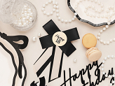Rosette for 18th birthday, cream-black, 11x17 cm