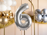 Foil Balloon Number ''6'', 72cm, silver