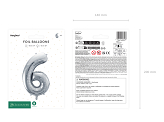 Foil Balloon Number ''6'', 72cm, silver