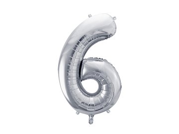 Foil Balloon Number ''6'', 72cm, silver