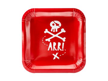 Plates Pirates Party, red, 20x20cm (1 pkt / 6 pc.)
