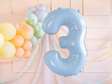 Foil Balloon Number ''3'', 72cm, light blue