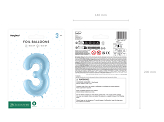 Foil Balloon Number ''3'', 72cm, light blue
