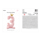 Standing foil balloon Number ''3'' , 84 cm,  light pink