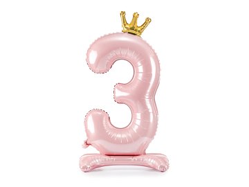 Standing foil balloon Number ''3'' , 84 cm,  light pink