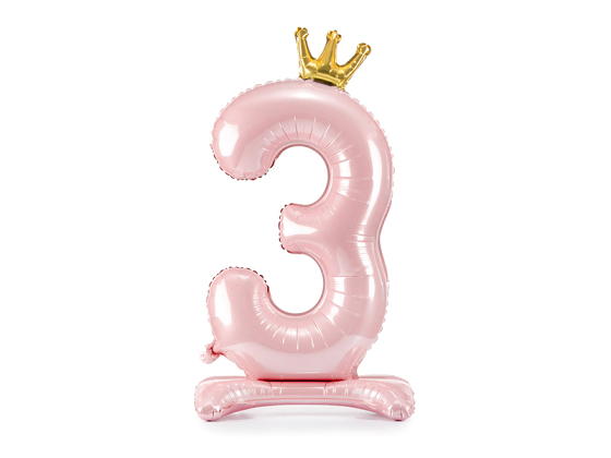 Standing foil balloon Number ''3'' , 84 cm,  light pink