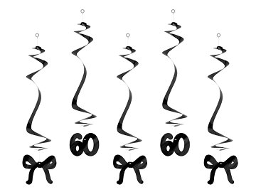 Birthday swirls for the 60th birthday with bows, black, 50 cm (1 pkt / 5 pc.)