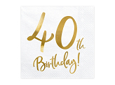 Napkins 40th Birthday, white, 33x33cm (1 pkt / 20 pc.)