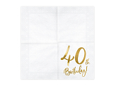 Napkins 40th Birthday, white, 33x33cm (1 pkt / 20 pc.)