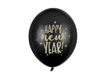 Balloons 30cm, Happy New Year, Pastel Black (1 pkt / 6 pc.)