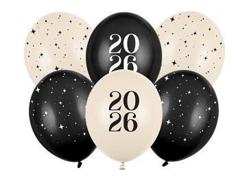 Balloons 30 cm, Happy New Year 2026, Pastel Mix (1 pkt / 6 pc.)