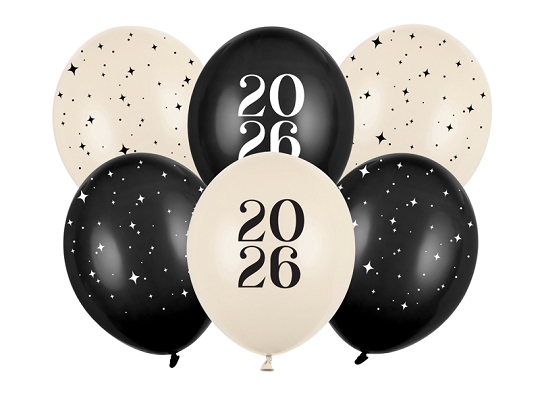 Balloons 30 cm, Happy New Year 2026, Pastel Mix (1 pkt / 6 pc.)