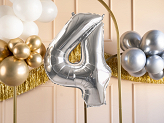 Foil Balloon Number ''4'', 72cm, silver