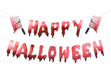 Banner Happy Halloween with cleavers, 120 cm, red
