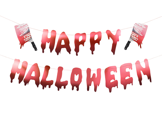 Banner Happy Halloween with cleavers, 120 cm, red