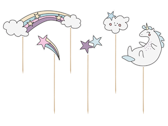 Cake topper Unicorn, 13-23.5 cm (1 pkt / 5 pc.)