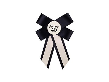 Rosette for 40th birthday, cream-black, 11x17 cm