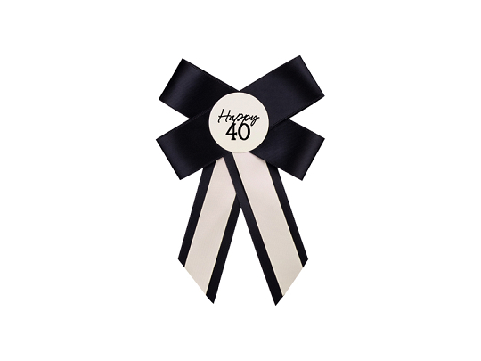 Rosette for 40th birthday, cream-black, 11x17 cm