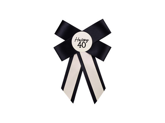 Rosette for 40th birthday, cream-black, 11x17 cm