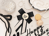 Rosette for 50th birthday, cream-black, 11x17 cm