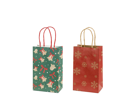 Gift bags Snowflakes and bells, 13x21x8 cm, red and green