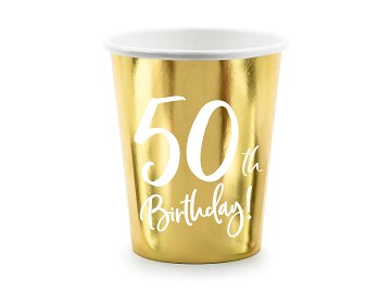 Paper cups 50th Birthday, gold, 220ml (1 pkt / 6 pc.)
