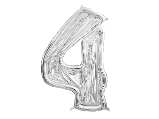Number Frame '4' for Latex Balloons, 126cm, Silver