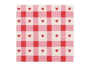 Napkins Checkered Hearts, 33x33 cm, red-pink (1 pkt / 20 pc.)