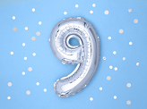 Foil Balloon Number ''9'', 35cm, silver