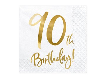 Napkins 90th Birthday, white, 33x33cm (1 pkt / 20 pc.)