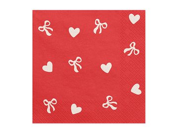 Napkins Bows and Hearts, 33x33 cm, red (1 pkt / 20 pc.)