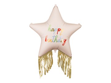 Foil balloon Star with fringes Happy Birthday, 72x72 cm, mix