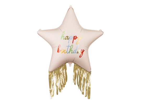 Foil balloon Star with fringes Happy Birthday, 72x72 cm, mix
