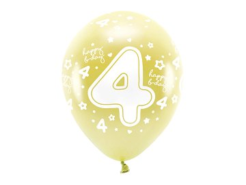 Metallic Eco Balloons 33 cm, Number '' 4 '', light gold (1 pkt / 6 pc.)