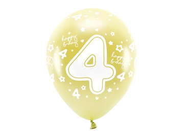 Metallic Eco Balloons 33 cm, Number '' 4 '', light gold (1 pkt / 6 pc.)