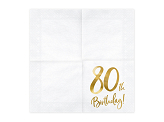 Napkins 80th Birthday, white, 33x33cm (1 pkt / 20 pc.)