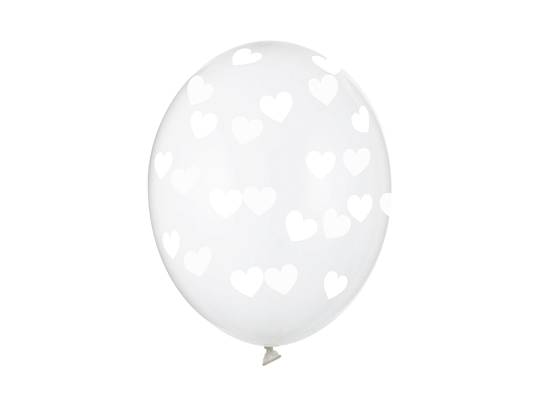 Balloons 30cm, Hearts, Crystal Clear (1 pkt / 6 pc.)