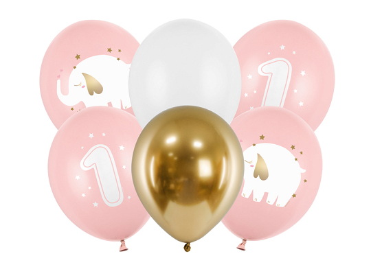 Balloons 30 cm, One year, Baby pink (1 pkt / 6 pc.)