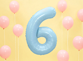 Foil Balloon Number ''6'', 86cm, light blue